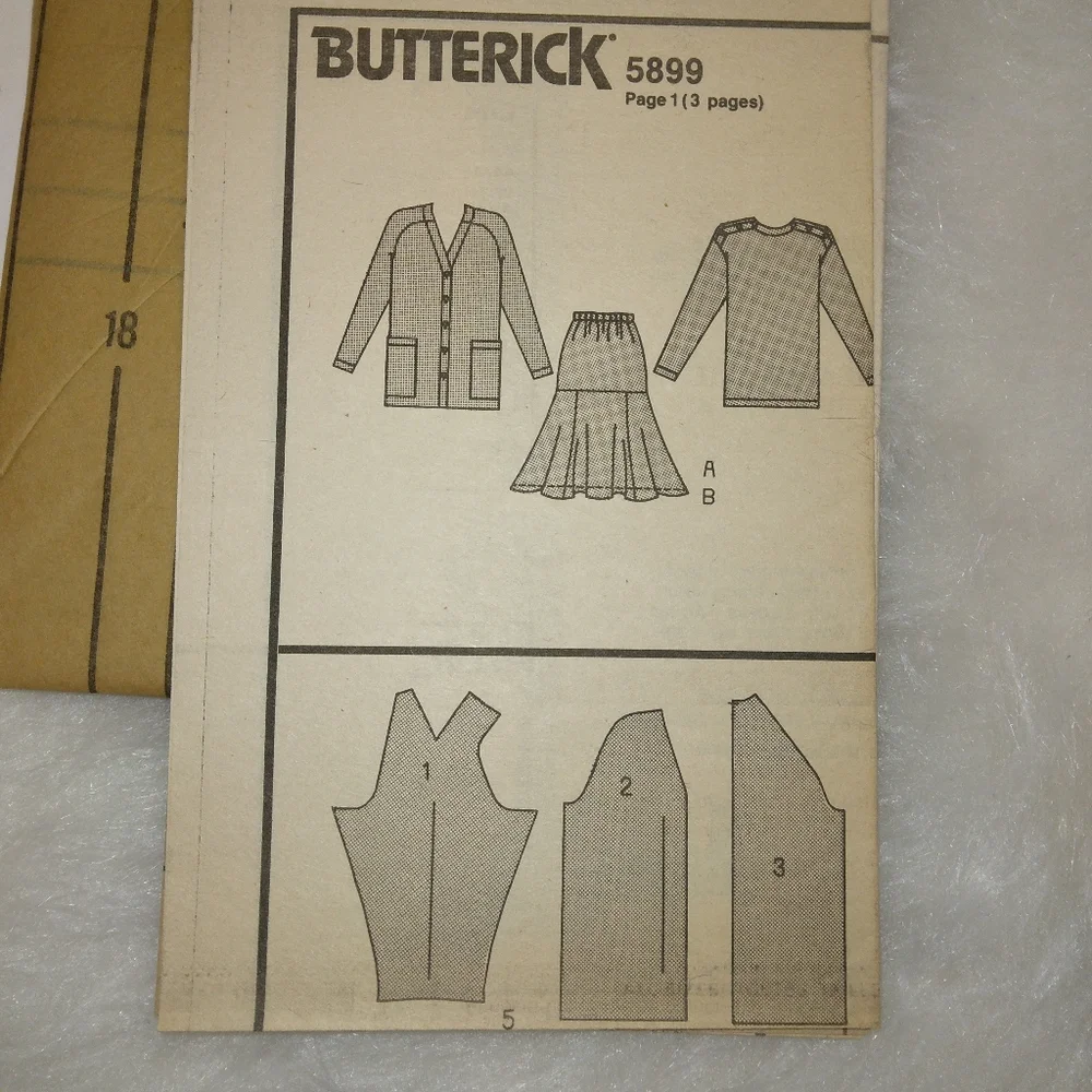 Butterick 5899 EASY Cardigan, Top Skirt Size 18-20-22. Fast & Easy